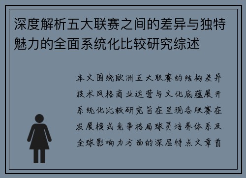 深度解析五大联赛之间的差异与独特魅力的全面系统化比较研究综述